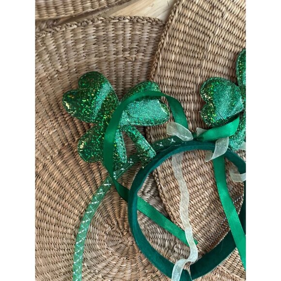 St. Patrick’s Day Shamrock Headbands – Glittery Green with Ribbons - Picture 2 of 6